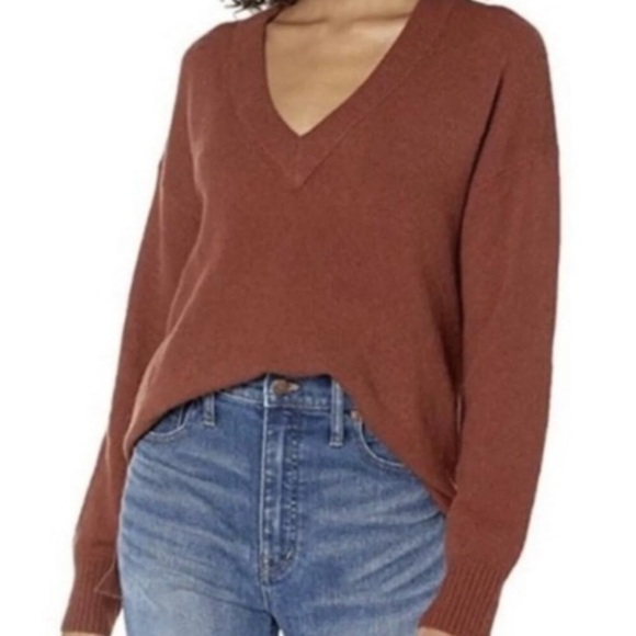 ❤️ Madewell Bartlett V-Neck Pullover Sweater in Coziest Yarn Rusty Orange color - Picture 1 of 4